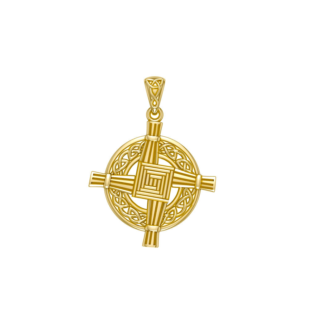Saint Brigids Cross with Celtic Solid Gold Pendant GPD5880