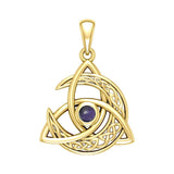 Trinity Knot with Celtic Crescent Moon 14 K Solid Gold Pendant with Gem GPD5883