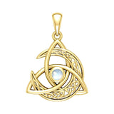 Trinity Knot with Celtic Crescent Moon 14 K Solid Gold Pendant with Gem GPD5883 - Jewelry
