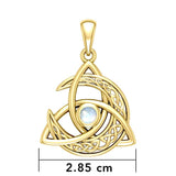 Trinity Knot with Celtic Crescent Moon 14 K Solid Gold Pendant with Gem GPD5883 - Jewelry