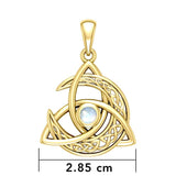 Trinity Knot with Celtic Crescent Moon 14 K Solid Gold Pendant with Gem GPD5883