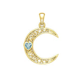 Celtic Crescent Moon with Heart Stone 14K Yellow Gold Pendant GPD5886 - Jewelry