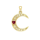 Celtic Crescent Moon with Heart Stone 14K Yellow Gold Pendant GPD5886 - Jewelry