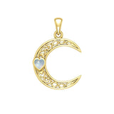 Celtic Crescent Moon with Heart Stone 14K Yellow Gold Pendant GPD5886 - Jewelry