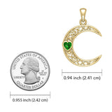 Celtic Crescent Moon with Heart Stone 14K Yellow Gold Pendant GPD5886 - Jewelry