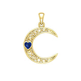 Celtic Crescent Moon with Heart Stone 14K Yellow Gold Pendant GPD5886 - Jewelry