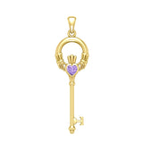 Irish Claddagh Spiritual Key 14 K Solid Gold Pendant with Gem GPD5903 - Jewelry