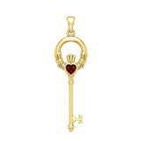 Irish Claddagh Spiritual Key 14 K Solid Gold Pendant with Gem GPD5903 - Jewelry