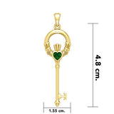 Irish Claddagh Spiritual Key 14 K Solid Gold Pendant with Gem GPD5903 - Jewelry