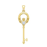 Irish Claddagh Spiritual Key 14 K Solid Gold Pendant with Gem GPD5903 - Jewelry