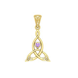 Celtic Mother Knot 14K Solid Gold Pendant with Gemstone GPD5911 - Jewelry