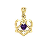 The Small Celtic Trinity Heart 14K Yellow Gold Pendant with Gemstone GPD5913 - Jewelry