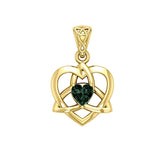 The Small Celtic Trinity Heart 14K Yellow Gold Pendant with Gemstone GPD5913 - Jewelry