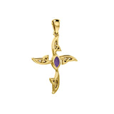 A beautiful statement of pride and faith Celtic Cross 14K Solid Gold Pendant with Gemstone GPD5988 - Jewelry