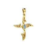 Celtic Cross 14K Solid Gold Pendant with Gemstone