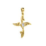 Celtic Cross 14K Solid Gold Pendant with Gemstone