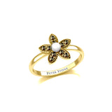 Flower with Synthetic Pearl and Marcasite 14 K Solid Gold Ring GRI1867