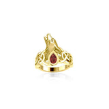 Celtic Howling Wolf 14 Karat Solid Gold Ring with Gem GRI2167 - Jewelry
