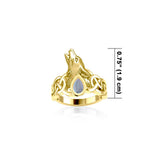 Celtic Howling Wolf 14 Karat Solid Gold Ring with Gem GRI2167 - Jewelry