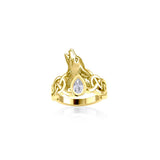 Celtic Howling Wolf 14 Karat Solid Gold Ring with Gem GRI2167 - Jewelry