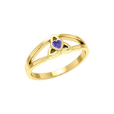 Celtic Trinity Knot 14 K Solid Gold Ring With Heart Gemstone GRI2309