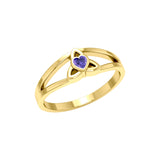 Celtic Trinity Knot 14 K Solid Gold Ring With Heart Gemstone GRI2309