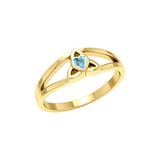 Celtic Trinity Knot 14 K Solid Gold Ring With Heart Gemstone GRI2309 - Jewelry