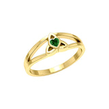 Celtic Trinity Knot 14 K Solid Gold Ring With Heart Gemstone GRI2309