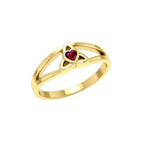 Celtic Trinity Knot 14 K Solid Gold Ring With Heart Gemstone GRI2309