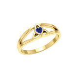 Celtic Trinity Knot 14 K Solid Gold Ring With Heart Gemstone GRI2309 - Jewelry