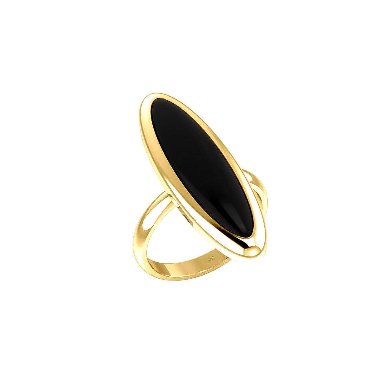 Modern Long Oval Inlaid Gold Ring GRI513 - Jewelry