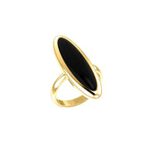 Modern Long Oval Inlaid Gold Ring GRI513