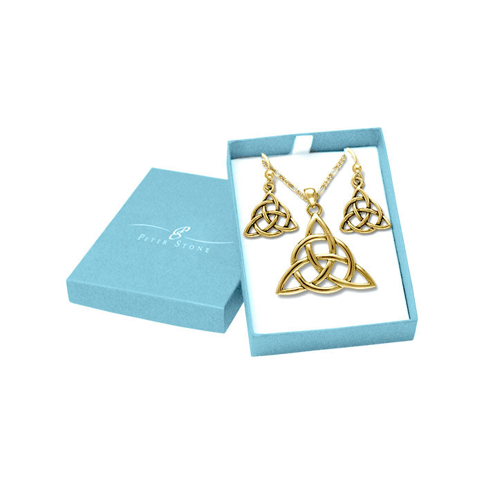 Celtic Solid Gold Triquetra Pendant Chain and Earrings Box Set GSET003