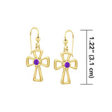 Modern Cross Solid Gold Earrings with Gemstone GTE1150 - Jewelry