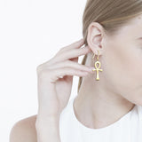 Large Ankh Solid Gold Earrings GTE2040 - Jewelry