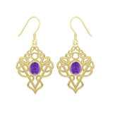 True Celtic pride ~ Sterling Solid Gold Jewelry Scottish Thistle Hook Earrings with a Sparkling Gemstone GTE593