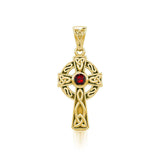 Celtic Knotwork Cross Solid Gold Pendant with Gem GTP1412