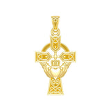 Celtic Cross and Irish Claddagh Solid Gold Pendant GTP1704 - Jewelry