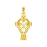 Celtic Cross and Irish Claddagh Solid Gold Pendant GTP1704