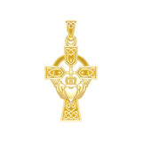 Celtic Cross and Irish Claddagh Solid Gold Pendant GTP1704