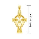 Celtic Cross and Irish Claddagh Solid Gold Pendant GTP1704