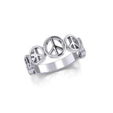 Peace Symbol Silver Band Ring JR064 - Jewelry