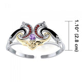 A showcase of Celtic elegance ~ Sterling Silver Celtic Triquetra Bangle with Gold Accent and Gemstone MBA049 - Jewelry