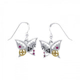 Butterfly Steampunk Silver and Gold Accent Earrings MER1370 - Jewelry