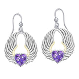 Gemstone Heart and Angel Wings Silver and 14K Gold Plated Earrings MER1742 - Jewelry