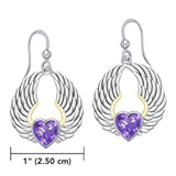 Gemstone Heart and Angel Wings Silver and 14K Gold Plated Earrings MER1742 - Jewelry