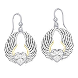 Gemstone Heart and Angel Wings Silver and 14K Gold Plated Earrings MER1742 - Jewelry