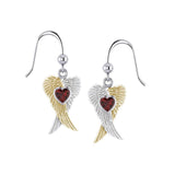 Heart Gemstone and Double Angel Wings Silver and 14K Gold Plate Earrings MER1744 - Jewelry