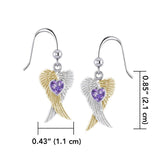 Heart Gemstone and Double Angel Wings Silver and 14K Gold Plate Earrings MER1744 - Jewelry