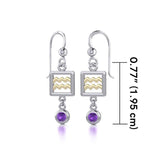 Aquarius Zodiac Sign Silver and Gold Earrings Jewelry with Amethyst MER1767 - Jewelry